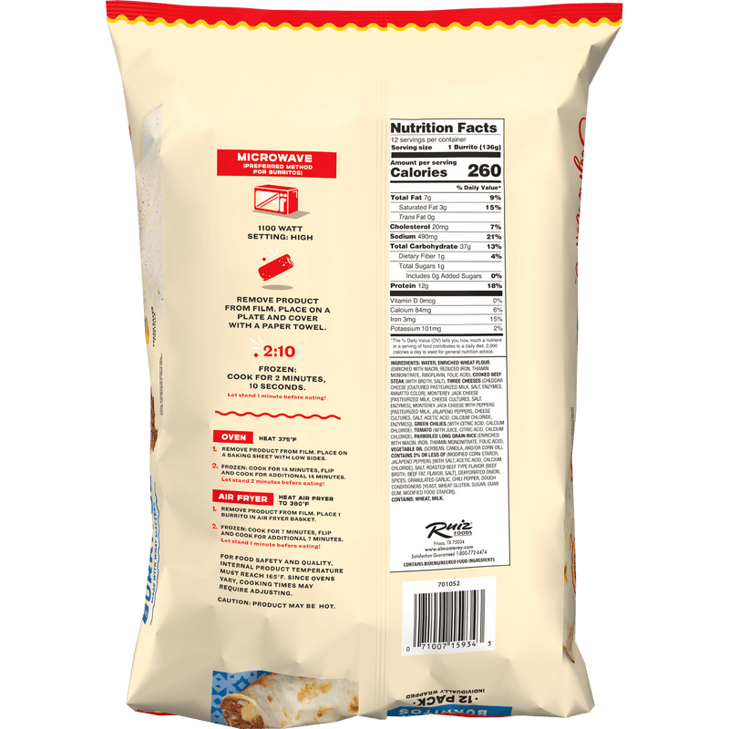 El Monterey Signature Shredded Steak and Cheese Burritos 57.6 oz, 12 Count (Frozen) — photo 6