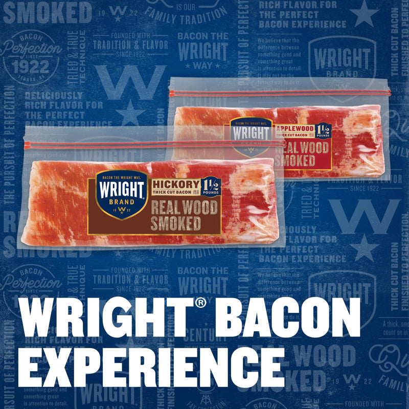Wright Brand Hickory Real Wood Smoked Thick Cut Sliced Bacon, 24 oz, No Allergens, Refrigerated — photo 6