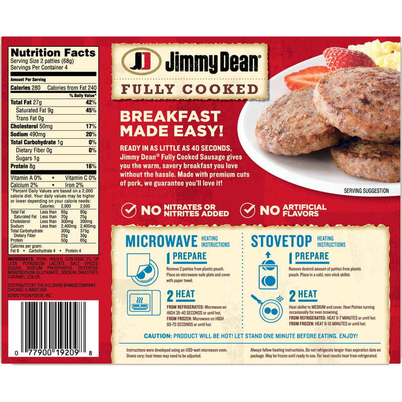 Jimmy Dean Fully Cooked Original Pork Sausage Patties, 9.6 oz, 8 Count — photo 2