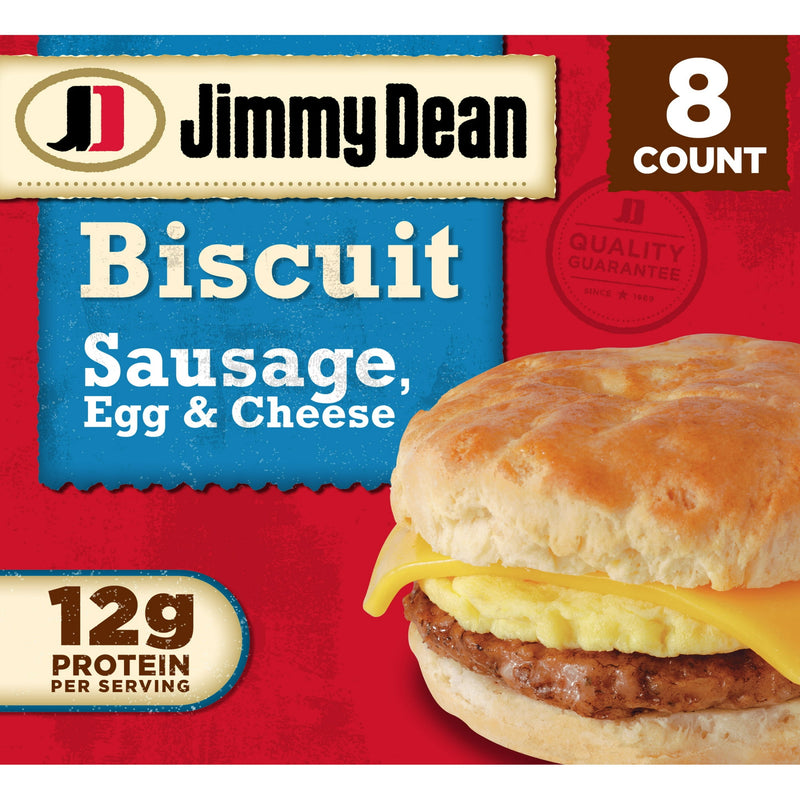 Jimmy Dean Frozen Breakfast Sandwiches, Sausage Egg & Cheese Biscuit, 36 oz, 8 Count — package