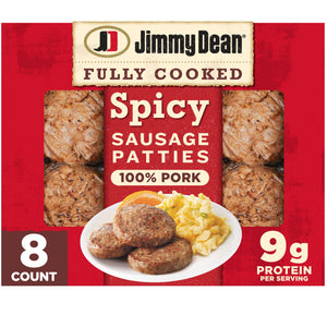 Jimmy Dean Refrigerated Fully Cooked Pork Sausage Patties Spicy, 9.6 oz, 8 ct