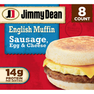 Jimmy Dean Frozen Breakfast Sandwiches Sausage Egg & Cheese English Muffin, 36.8 oz, 8 ct