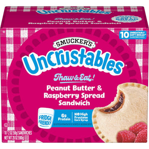 Smucker's Frozen Uncrustables Peanut Butter & Raspberry Spread Sandwiches, 20 oz, 10 ct