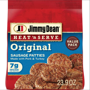 Jimmy Dean Frozen Heat 'N Serve Pork Breakfast Sausage Patties Original, 23.9 oz, 26 ct