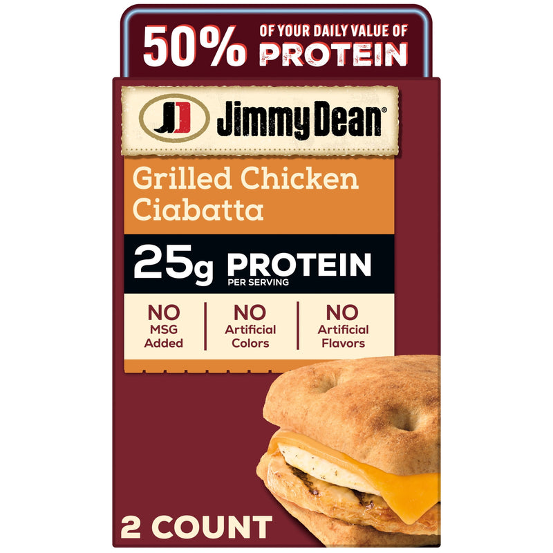 Jimmy Dean Frozen Protein Breakfast Sandwiches, Chicken, Egg, Cheese Ciabatta, 11.7 oz, 2 Count — package