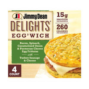 Jimmy Dean Frozen Delights Egg'wich Breakfast Sandwiches Parmesan Egg Frittatas Turkey Sausage Cheese, 16.4 oz, 4 ct