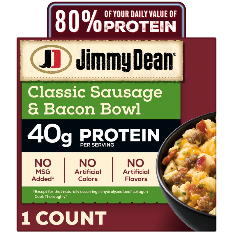 Jimmy Dean Frozen Protein Breakfast Bowl, Classic Sausage, Bacon, Cheese & Scrambled Egg, 7.25 oz — package