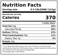 Stefano's Pepperoni Five Cheese Calzone, Ready to Heat, 8 oz (Refrigerated) — Nutrition Facts