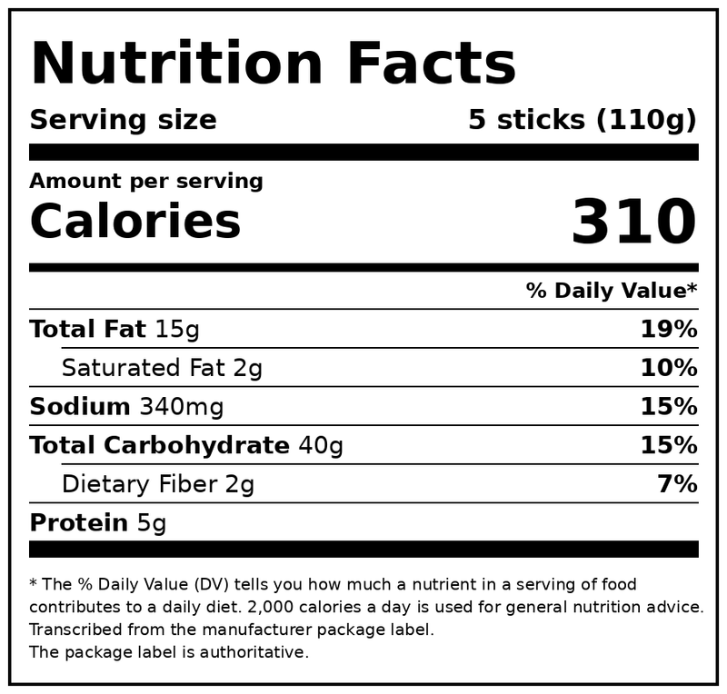 Great Value Original French Toast Sticks, 16 oz Box (Frozen) — Nutrition Facts
