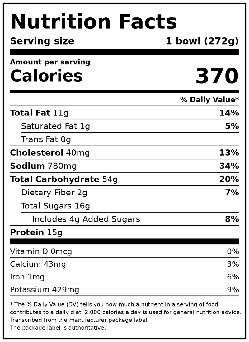 Scott & Jon’s Frozen Meals, Honey Sesame Salmon Rice Bowl, Microwave Meals, Frozen Dinner for One, 9.6 oz — Nutrition Facts
