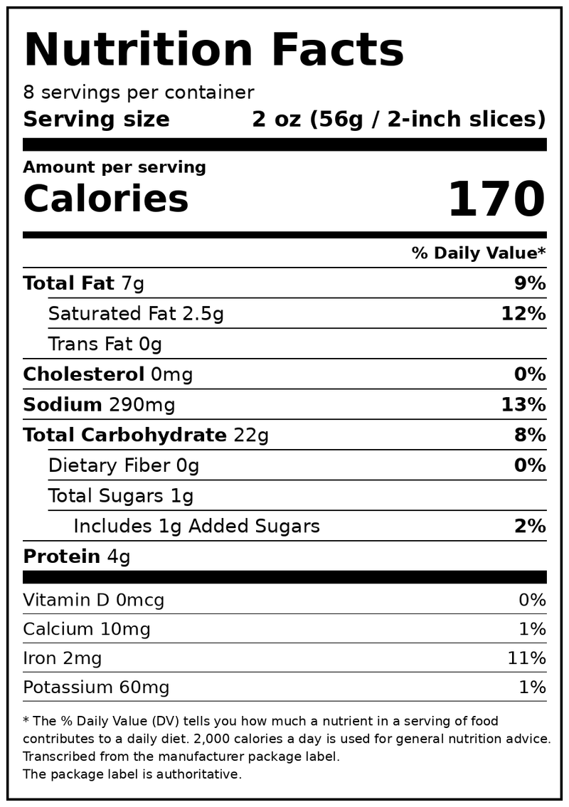 Great Value Garlic Bread, 16 oz (Frozen) — Nutrition Facts