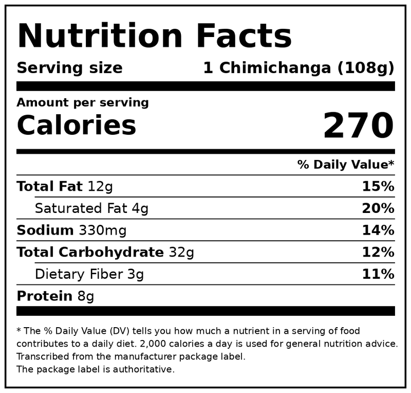 El Monterey Beef, Bean & Cheese Flavor Chimichangas, 30.4 oz, 8 Count (Frozen) — Nutrition Facts