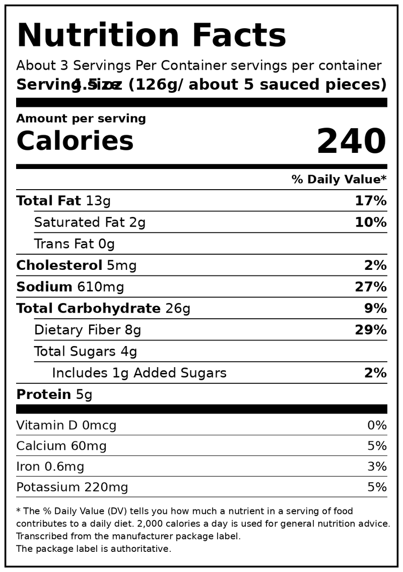 Birds Eye Garlic Parmesan Cauliflower Wings, Frozen Vegetables, 13.25 oz. Bag — Nutrition Facts