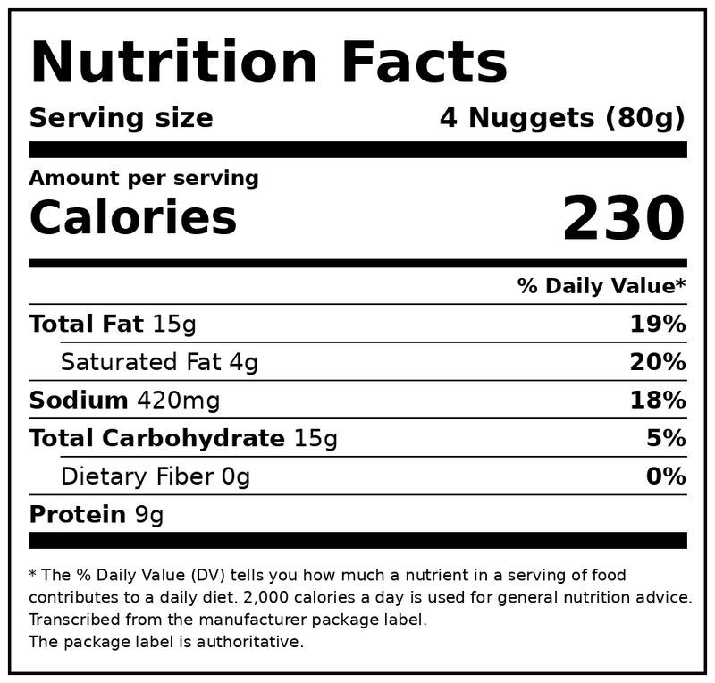 Foster Farms Chicken Breast Nuggets 33.6 oz Bag (Frozen) — Nutrition Facts