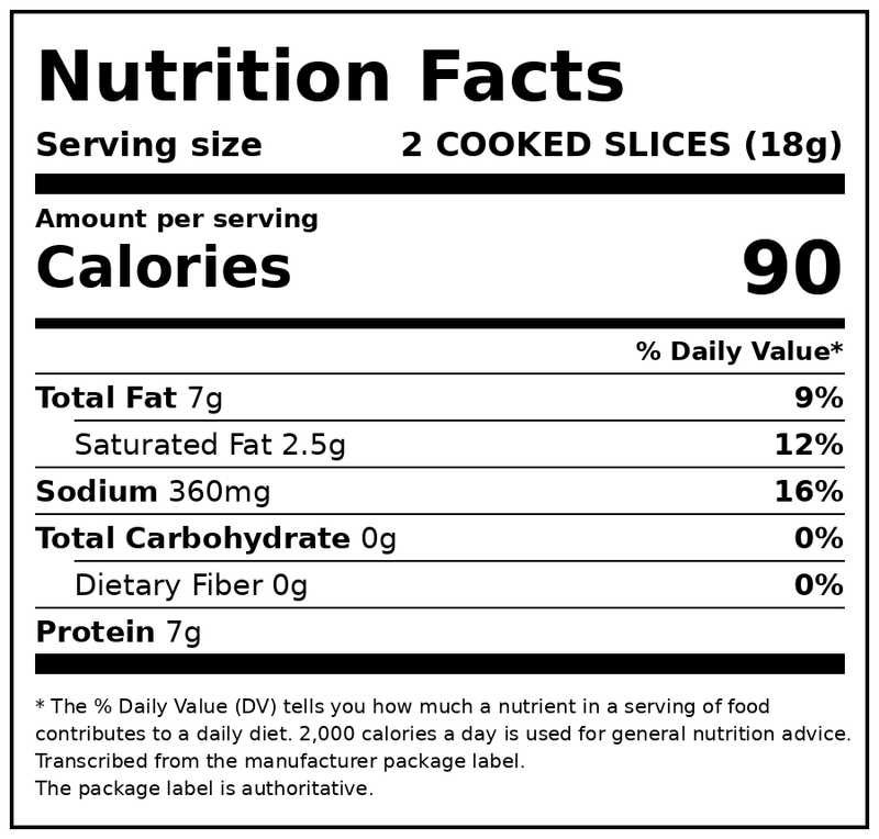 Great Value Naturally Hickory Smoked Sliced Bacon, 16 oz — Nutrition Facts