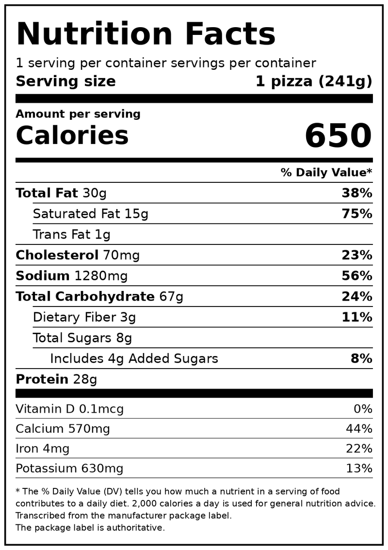 DiGiorno Frozen Personal Size Stuffed Crust Pepperoni Mini Pizza, 8.5 oz — Nutrition Facts