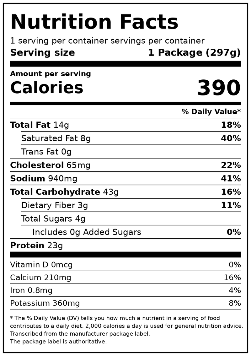Stouffer’s Chicken Fettuccine Alfredo, Single Serve, Alfredo Pasta, Frozen Chicken Pasta 10.5 oz — Nutrition Facts
