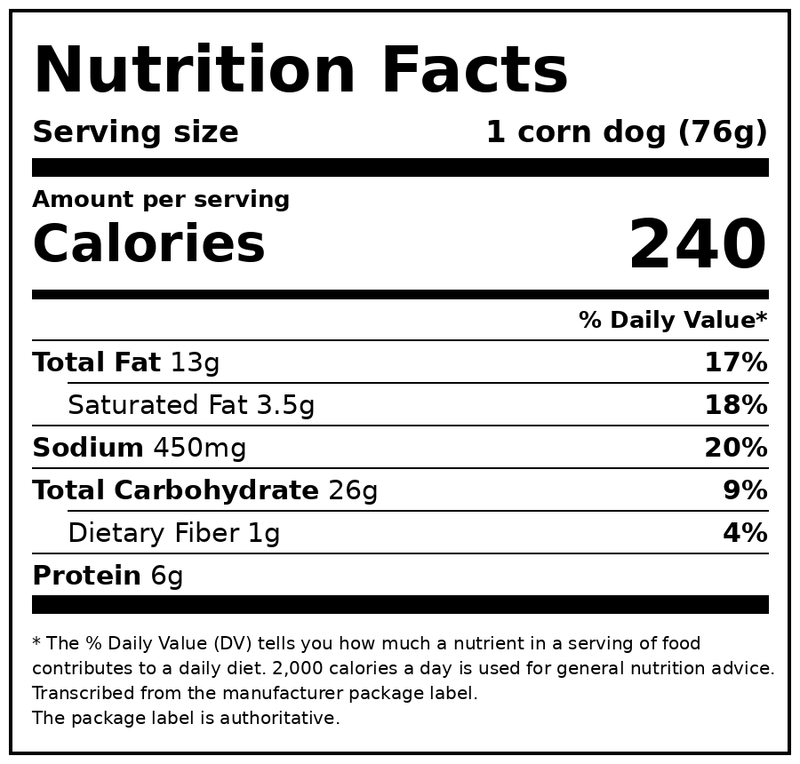 State Fair 100% Beef Corn Dogs, 42.7 oz, 16 Count (Frozen) — Nutrition Facts