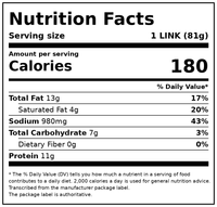 Bar‑S Classic Smoked Sausage, 14-Count, 2.5 lb Family Pack — Nutrition Facts