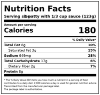 On-Cor BBQ Sauce & Boneless Rib Shaped Patties , Regular 26 Ounce Package Meal, (Frozen) — Nutrition Facts