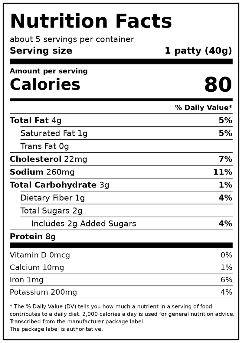 bettergoods Gluten Free Maple Chicken Sausage Patties, 7 oz — Nutrition Facts