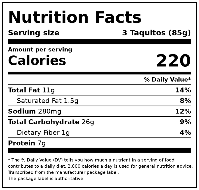 El Monterey Chicken & Cheese Flour Taquitos 20 oz, 20 Count (Frozen) — Nutrition Facts