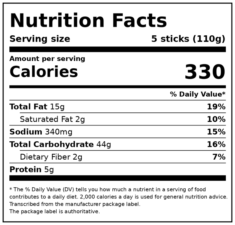Great Value Cinnamon French Toast Sticks, 16 oz Box (Frozen) — Nutrition Facts