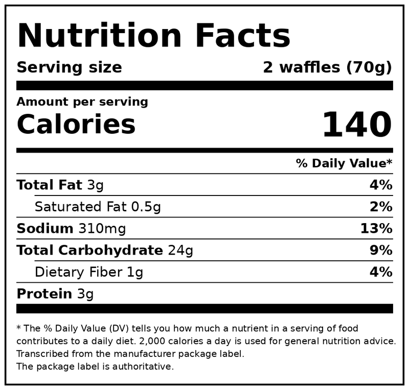 Great Value Buttermilk Waffles, 29.6 oz, 24 Count (Frozen) — Nutrition Facts