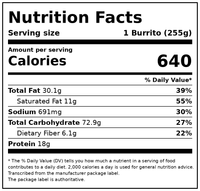 El Monterey XX Large Beef and Bean Burrito, 9 oz Single-Serve — Nutrition Facts