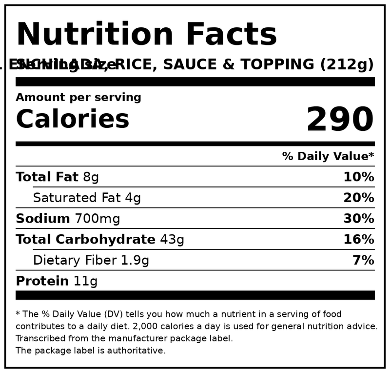 Stouffer’s Chicken Enchiladas, Family Size, Frozen Enchiladas, Family Size Frozen Meals 30 oz — Nutrition Facts