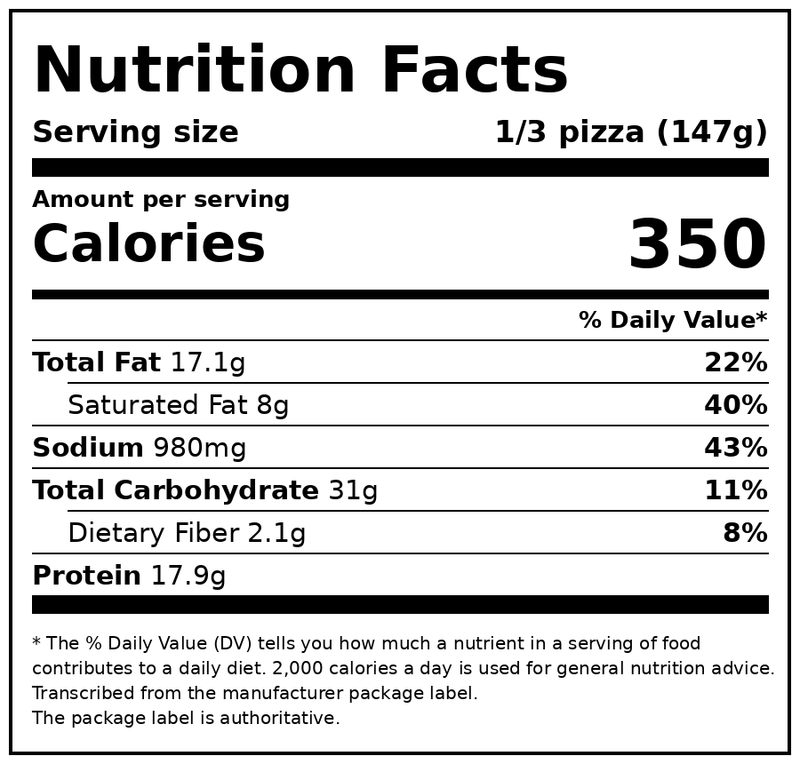 California Pizza Kitchen Frozen Pizza Thin Crust Sicilian Pizza, 15.5 oz — Nutrition Facts