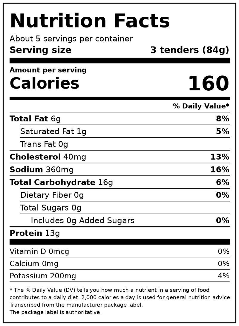 bettergoods Gluten Free Chicken Tenders, 16 oz — Nutrition Facts