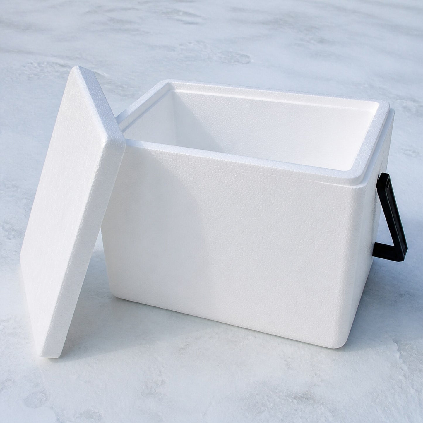 White 22 quart foam shipping cooler, lid off, empty interior visible