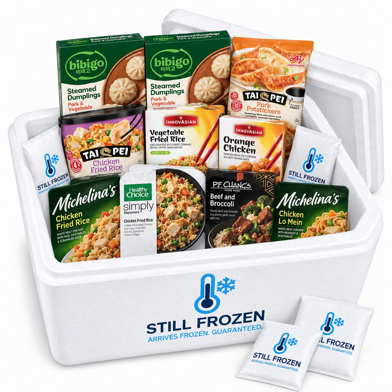 The Asian Takeout Night Box · Cooler L in a Still Frozen foam cooler with gel packs