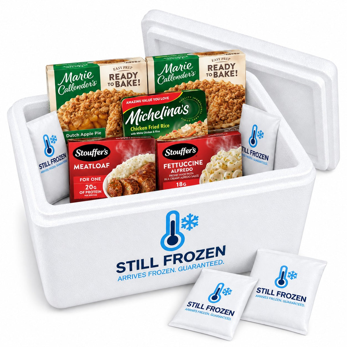 The Comfort Food Box · Cooler L in a Still Frozen foam cooler with gel packs