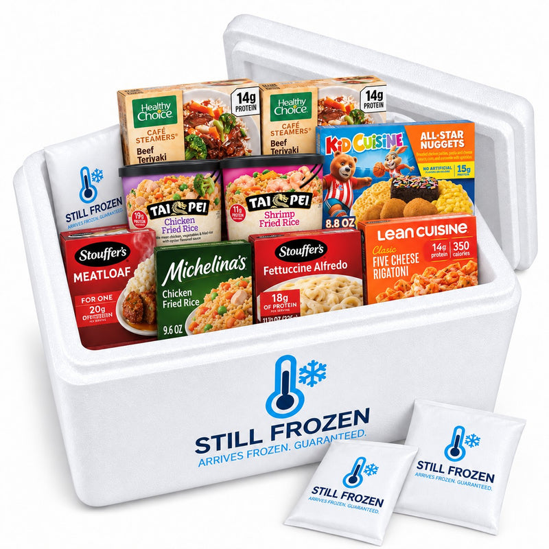 The Easy Dinners Box · Cooler L in a Still Frozen foam cooler with gel packs