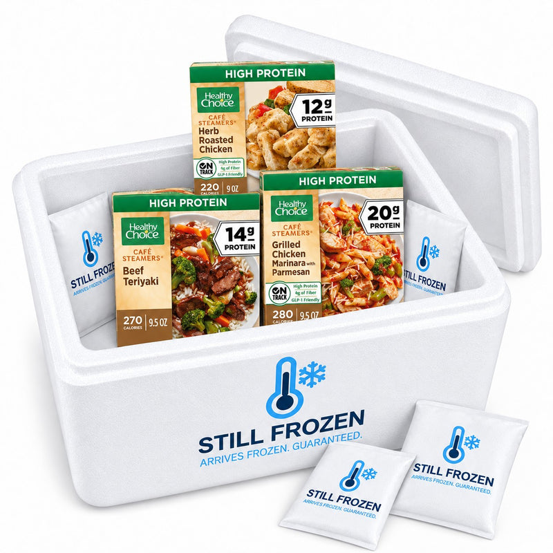 The Healthy Choice Week Box · Cooler S in a Still Frozen foam cooler with gel packs