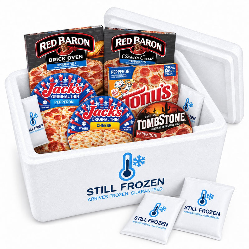 The Pizza Night Box · Cooler M in a Still Frozen foam cooler with gel packs