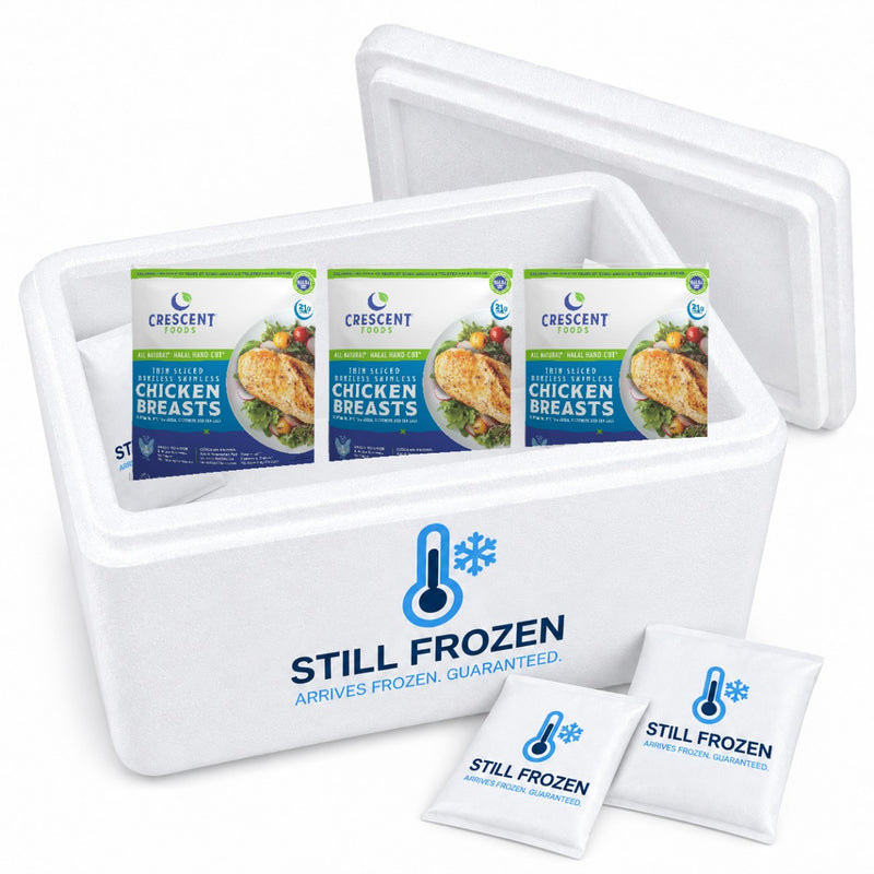 Crescent Foods Halal Boneless Skinless Breast, 5lb (Frozen) — Multipack of 3 in a Still Frozen cooler