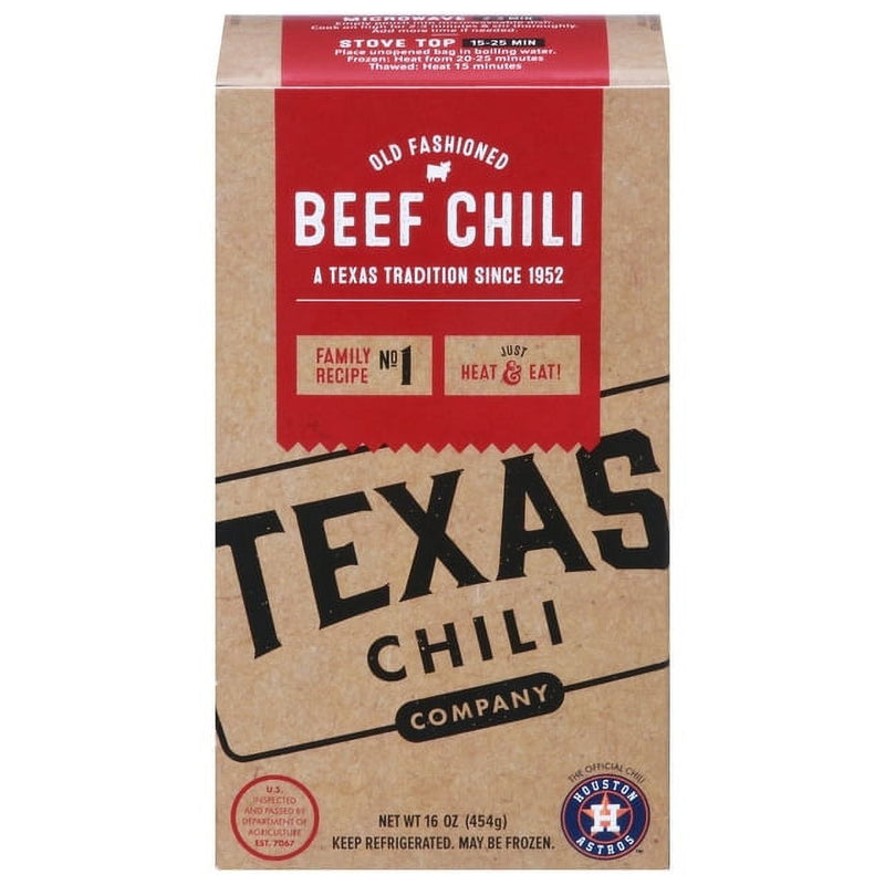 Texas Chili Company Beef Chili 16 oz Bag in Box Refrigerated Fully Cooked — package