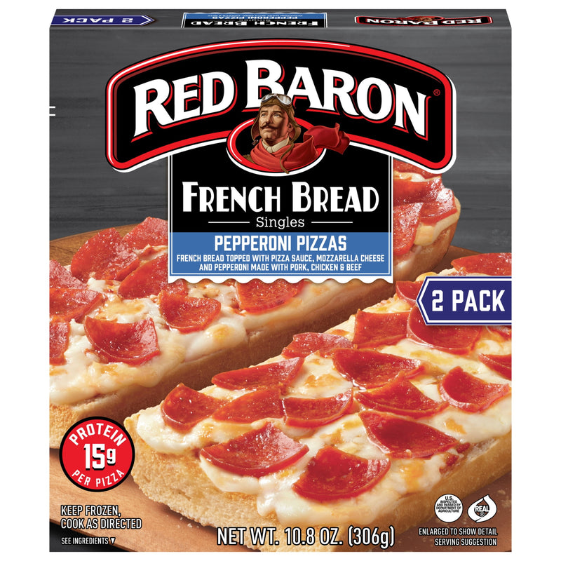 Red Baron Pepperoni French Bread Frozen Personal Pizza, 10.8 oz 2 Pack — package