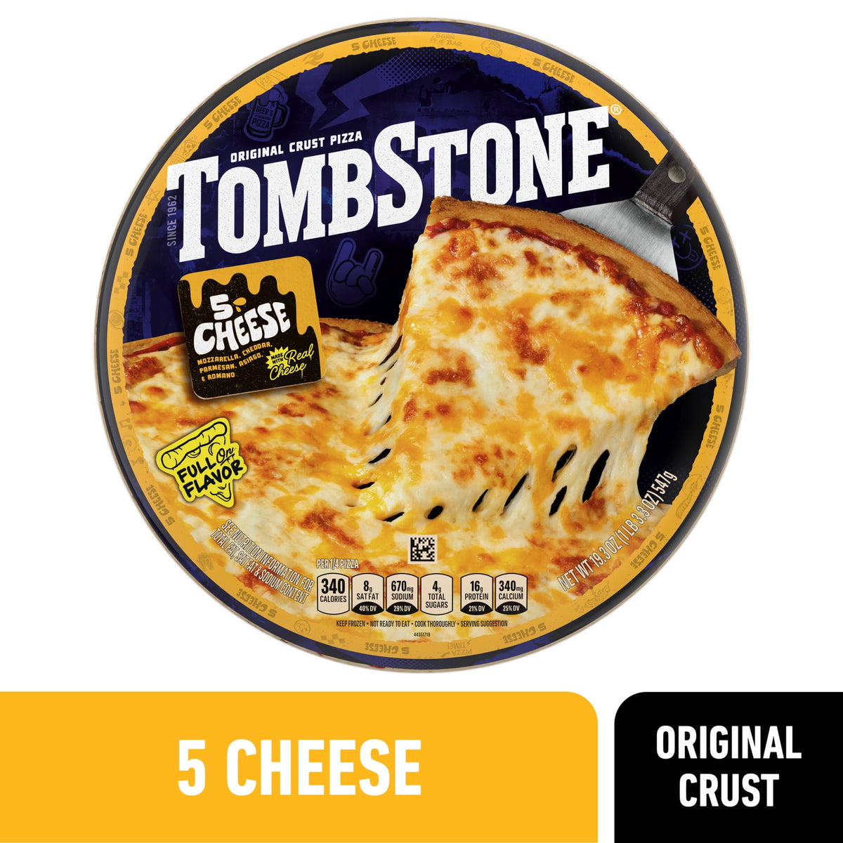Tombstone Frozen Original Crust Pizza Five Cheese, 19.3 oz