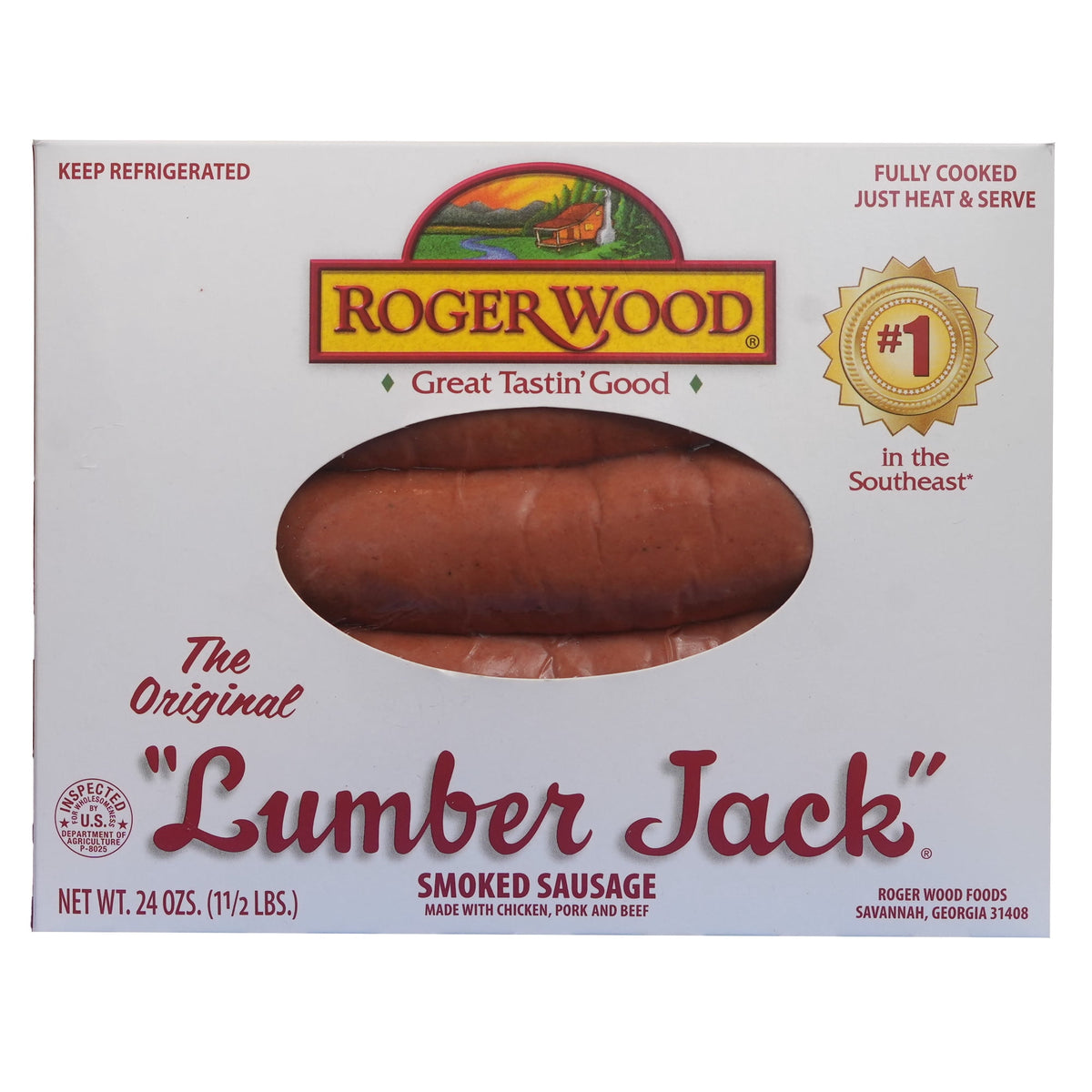 Roger Wood Refrigerated Lumber Jack Smoked Sausage Chicken, Pork & Beef, 24 oz