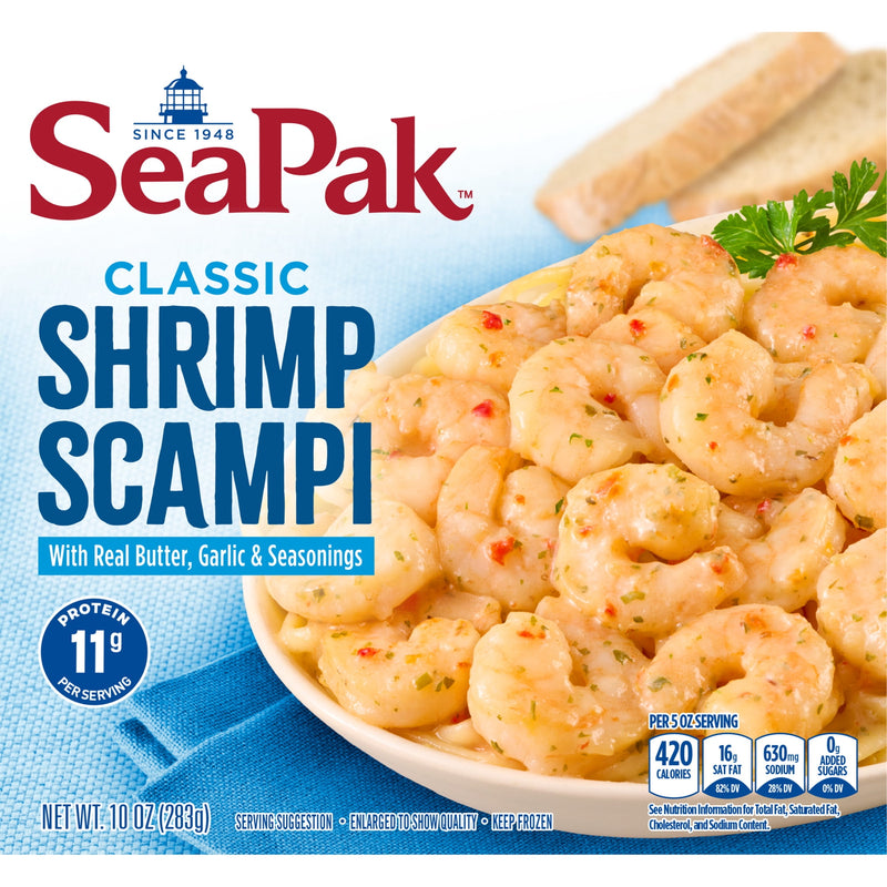 SeaPak Shrimp Scampi in Real Butter, Garlic and Seasonings, 10 oz (Frozen Seafood) — package