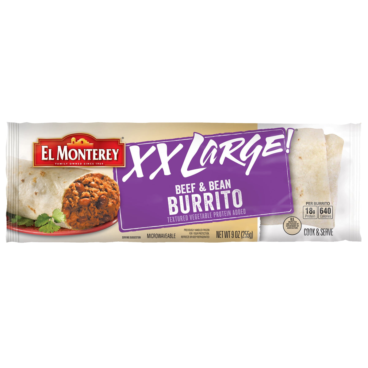 El Monterey Frozen XX Large Beef and Bean Burrito, 9 oz