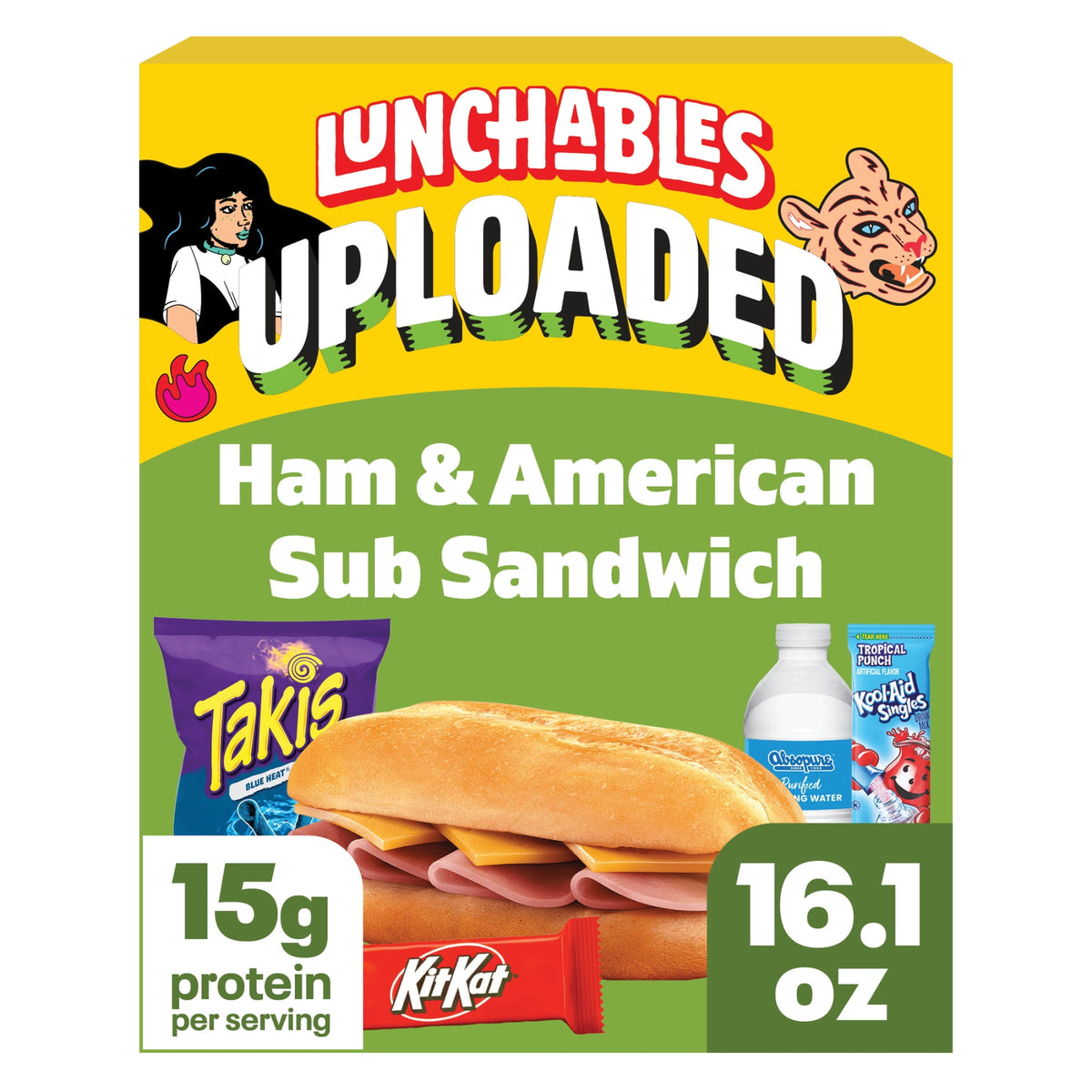 Lunchables Refrigerated Uploaded Ham and American Sub Sandwich Snack Kit, 16.1 oz