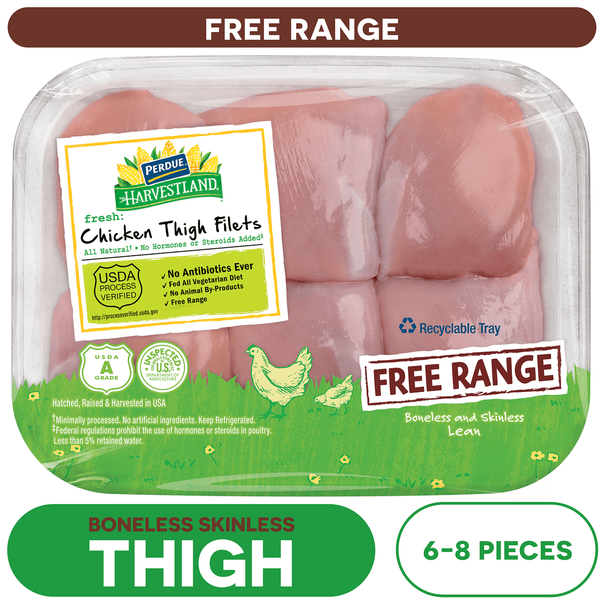 HARVESTLAND Refrigerated Boneless Skinless Chicken Thighs Free Range, 1.3-1.9 lb