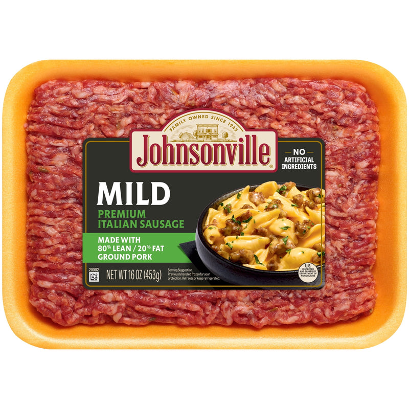 Johnsonville Premium 80% Lean/20% Fat Mild Italian Ground Pork Sausage, 1 lb Tray Refrigerated — package