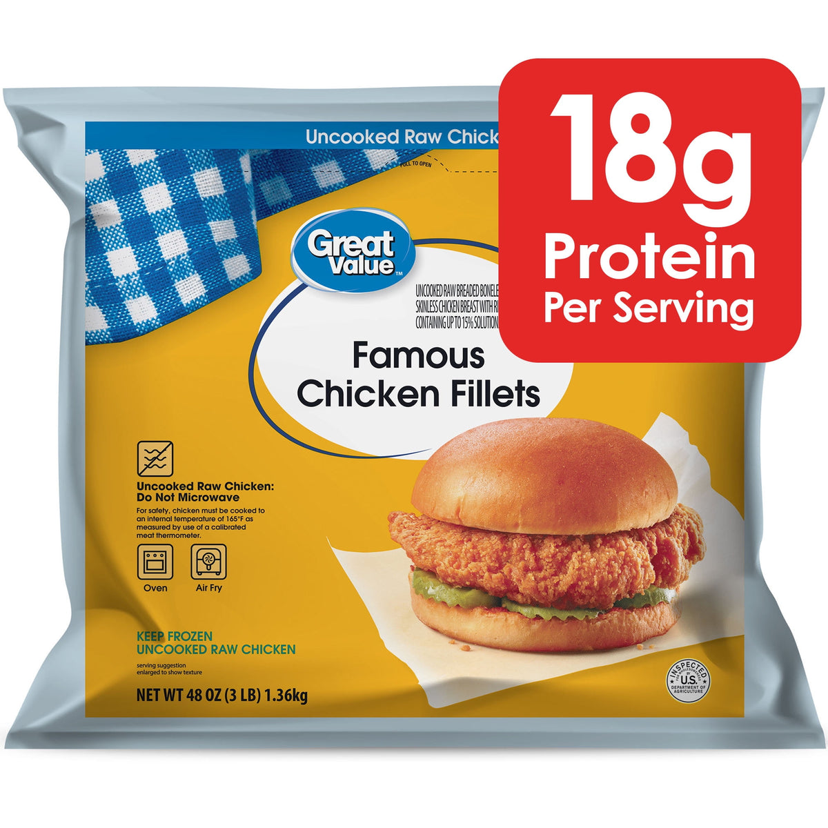 Great Value Frozen Famous Chicken Fillet, Breaded, 3 lbs