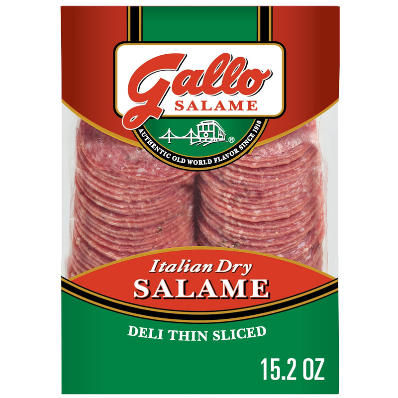 Gallo Salame Deli Thin Sliced Refrigerated, Lunch & Deli Meats, 15.2 oz, Italian Dry Salami, Vacuum Pack — package